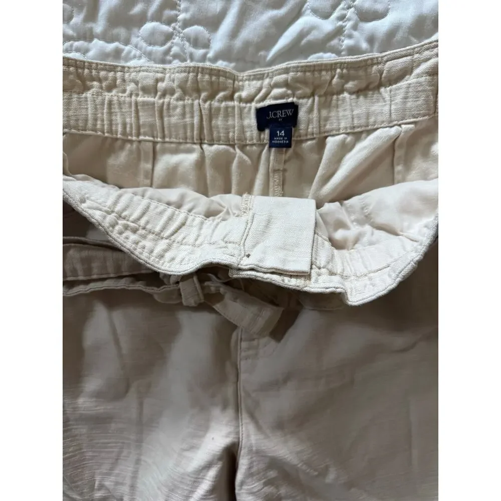 J. Crew Twill Paper Bag Wide Leg Full Length Pants Beige Khaki Women 14 Cotton